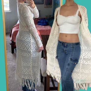 Forever 21 Crochet Boho Hippie Sweater Duster